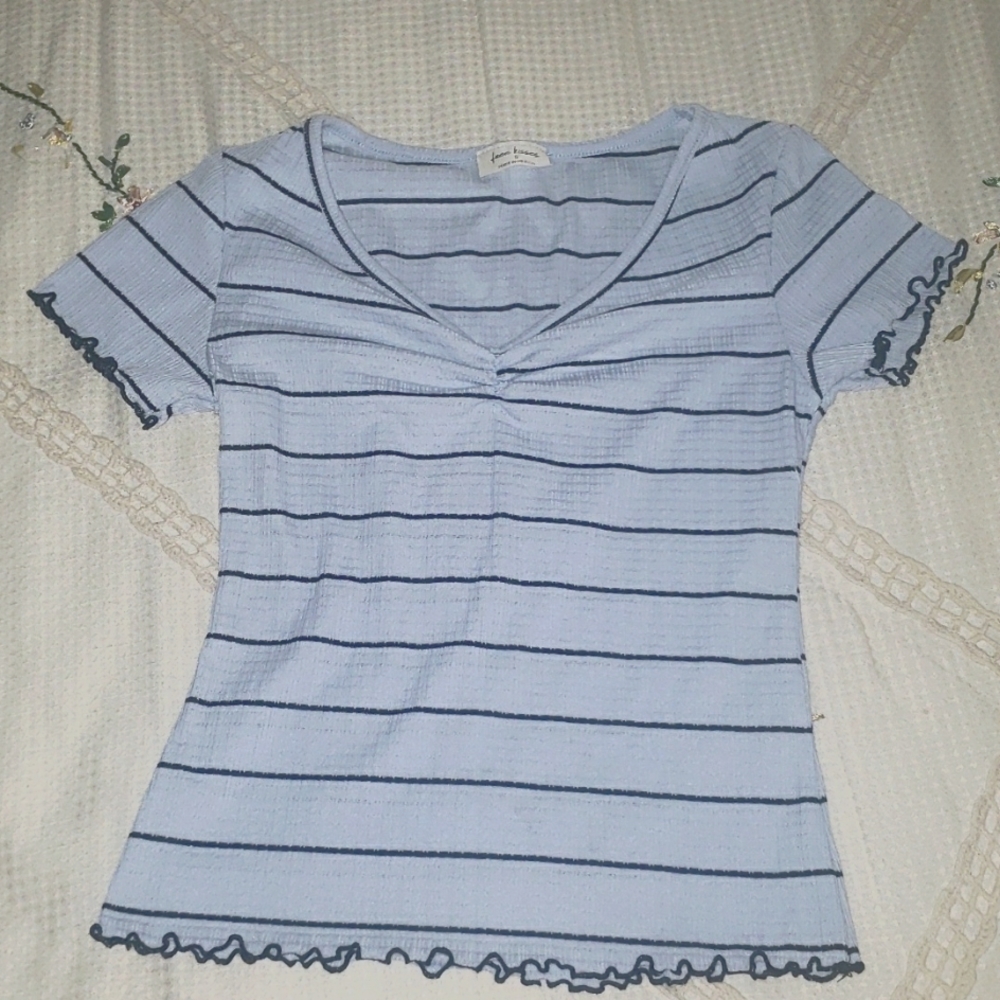 **3/$15** Free Kisses LightBlue Striped Top